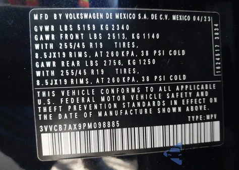 2023 Volkswagen Tiguan 2.0T Se R-Line Black z USA, uszkodzony, nr VIN 3VVCB7AX9PM098885